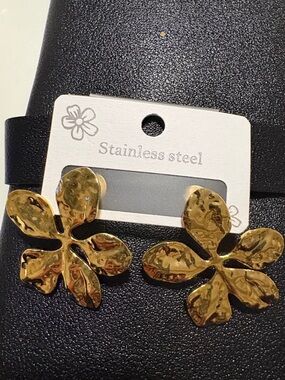 Gold Floral Stainless Steel Statement Earrings
